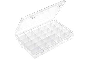 BUDREU 1pack 36 Grids Plastic Clear Organizer Box bead Storage Containers with Adjustable Dividers for Craft Jewelry Fishing Tackles Parts Storage with 8 Sheets Label Stickers