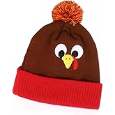 Ankelesz Thanksgiving Turkey Beanie Hat, Cute Turkey Beanie Cap Pom Pom Turkey Knitted Hats for Kids Women and Man