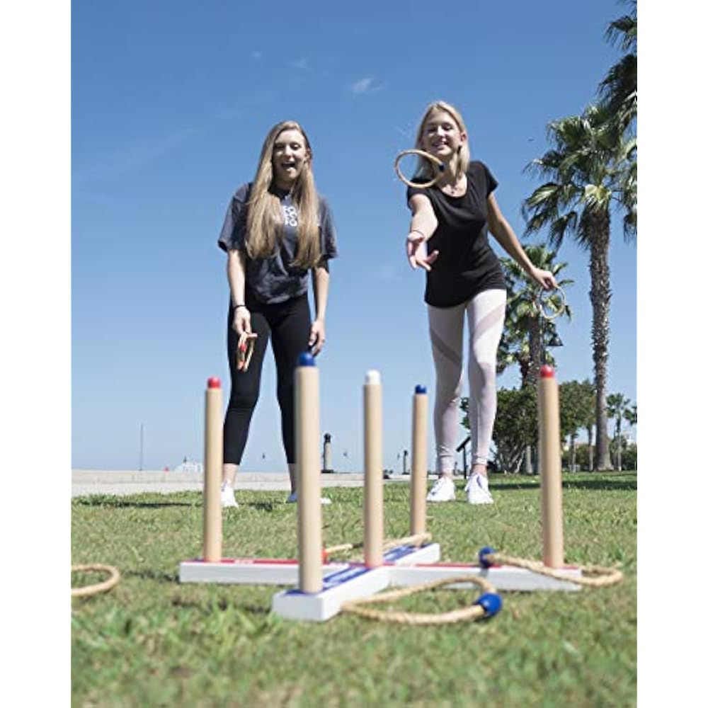 Deluxe Ring Toss Game Set Outdoor Kids & Adults Includes 16 Rings, 8