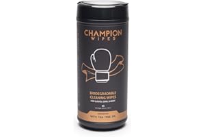 Champion Wipes - Boxing Glove Cleaning Wipes, 45 Count | Tea Tree Oil Formula | For Gloves, Gear & Body | Made with Biodegradable Viscose | Streak Free, No Residue (Canister, Unscented)