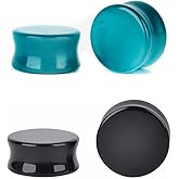 Kokoma 2Pairs Cats Eye Organic Stone & Black Onyx Ear Plugs Gauges Tunnel Expanders Double Flared Piercings Body