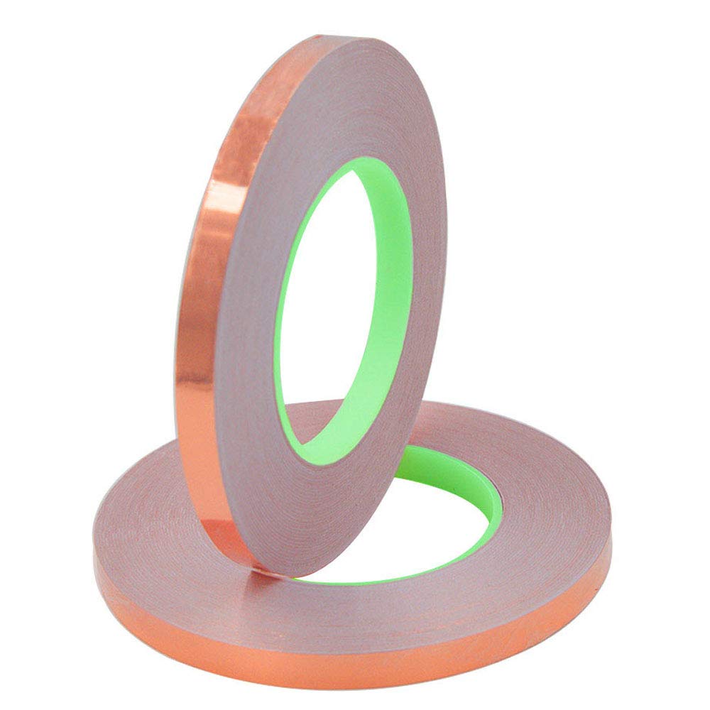 senvenelec Double-sided copper foil shielding tape - Double-Sided Conductive - (50m/19.7 inch×10 mm)×2 - EMI and RF Shielding, Paper Circuits, Electrical Repairs, Soldering, Crafts - 2 Pack