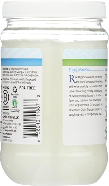 GARDEN OF LIFE, ORGANIC COCONUT OIL,RAW EXTRA VIRGIN, PACK OF 6, SIZE 14 FZ – NO ARTIFICIAL INGREDIENTS GLUTEN FREE VEGAN 95%+ ORGANIC6
