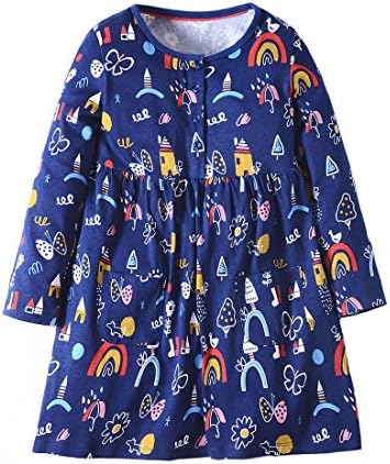 Dan Ching Girls Cotton Long Sleeve Shirt Dress 2T Blue