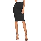 EXCHIC Women's High Waist Bodycon Pencil Skirt Stretchy Knee Length Midi Skirts for Busines Casual