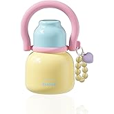 Sidagar 22 oz Water Bottle with Straw and Bowl, Wide Mouth Insulated Stainless Steel Tumbler 24H Ice Cold Cute Flask for Women Daily Office & Yoga Heart Bracelet Charm, Ideal Gift, Cream Yellow