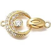 Gelirda 2Pcs Brass Clear Cubic Zirconia Fold Over Clasps Moon Shape Extension Clasps Connector for DIY Necklace Bracelet Jewelry Making