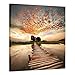 Lake Bridge Canvas Artwork Pictures: Boardwalk in Sunset with Clouds Painting Print on Canvas Wall Art for Living Room (28'' x 28'')