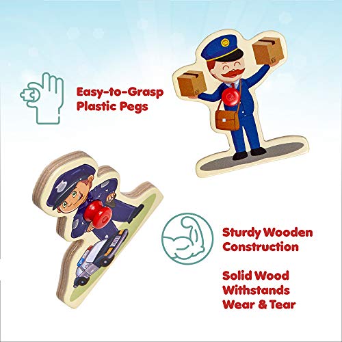 Wooden Peg Puzzle, Profession Theme - Learning Educational Pegged Puzzle for Toddler & Kids (10 pcs) Gleeporte - Thumbnail 4