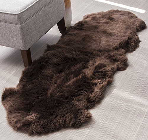 Genuine Australian Sheepskin Rug Two Pelt Brown Fur, Double