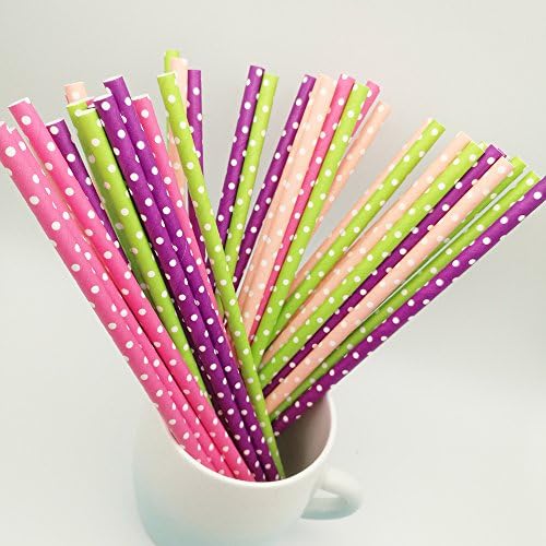 Paper Straws dots Design 100 Pack Colorful Party Straw for Birthday, Baby Shower, Anniversary and Celebration Parties