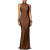 OYOANGLE Women's Sleeveless Bodycon Halter Fishtail Maxi Dress Elegant Backless Party Cocktail Prom Dress