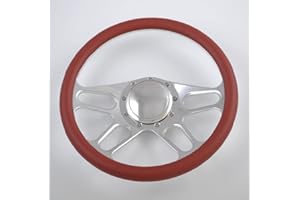 Flashpower 14'' Billet 4-slot Half Wrap 9 Bolts Steering Wheel with 2'' Dish and Horn Button (Burgundy)