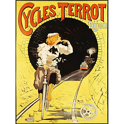 Plouzeau Cycles Terrot Bicycle Tunnel Train Advert Art Print Canvas Premium Wall Decor Poster Mural