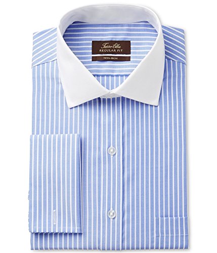 Tasso Elba Men's Classic-Fit Non-Iron French Cuff Dress Shirt with Contrast Collar (Blue, 17.5 X 32/33)