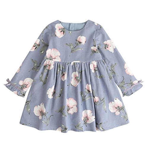 Sunbona Toddler Baby Girls Princess Cute Autumn Long Sleeve Dress Party Wedding Outfits Cloths (3T(2~3years), Light Blue) - Thumbnail 7