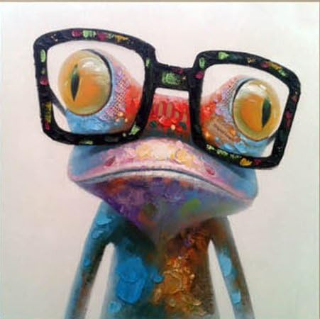 Sunteeny Framed Modern Animal Art Oil painting , Happy Frog 24x24 Inches