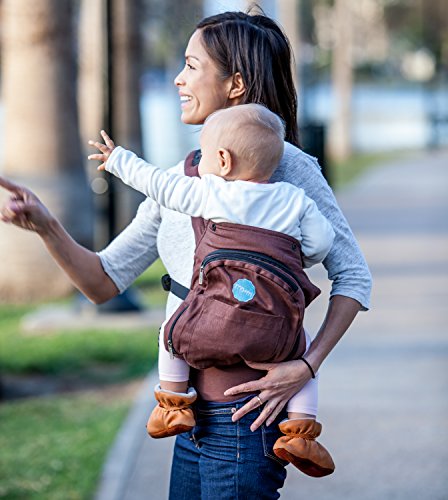 Mo+m Ergonomic Baby Sling Carrier w/ Mesh Cooling Vent, Hood & Pockets (Chocolate Brown)