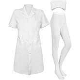 Hercicy Nurse Dress Costume Set for Women White Short Sleeve Medical Lab Coat Nurse Cap Footed Pantyhose Halloween Cosplay