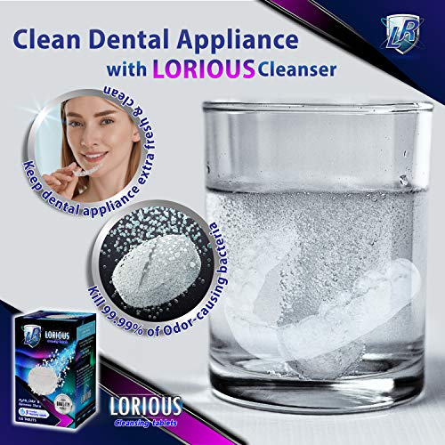 LORIOUS 120 Retainer Cleaner and Denture Cleaner Tablets for 4 Months Supply, Remove Bad Odor, Plaque, Stains from Invisalign, Braces, Aligner, Sport Mouthguard, Dental Night Guard for Grinding Teeth