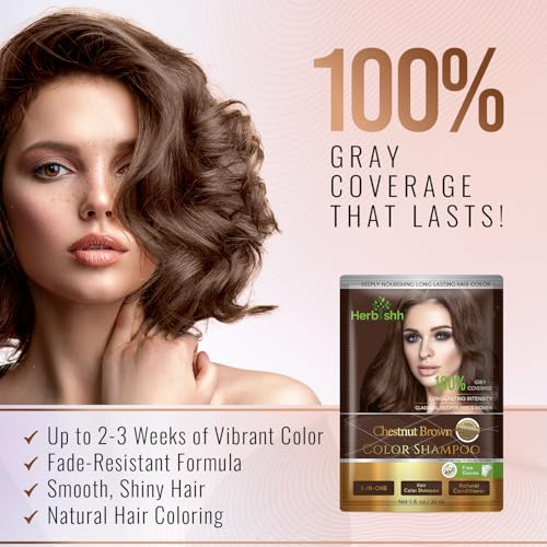 Herbishh Hair Color Shampoo For Gray Hair–Natural Hair Dye Shampoo With Argan Hair Mask–Travel Size-Colors Hair In Minutes–Long Lasting Colour–10Pack+1Pack–Ammonia-Free (Chestnut Brown)