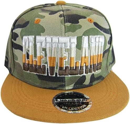 Cleveland 4-Color Letters Men's Adjustable Snapback Baseball Caps (Camouflage/Dark Orange)