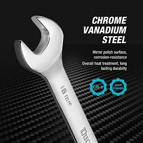 DURATECH Gelenk-Ratschenschlüssel Set, 12-teilig, 8-19 mm, Gabelschlüssel Ringmaulschlüssel Ring-Satz, mit 72 Zähnen, 5° Schwenkbereich, Chrom-Vanadium-Stahl, inkl. Rolltasche thumbnail 3