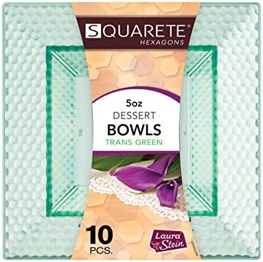 Squarete Hexagons Translucent Green Hard Plastic Elegant Disposable 5 Ounce Square Dessert Bowls 10 Bowls Per Package