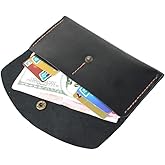 andmade Crazy Horse Genuine Leather Envelope Wallet, Card Holder with 2 Card Slots Vintage Slim Hand-Stitched Wallet (Black)