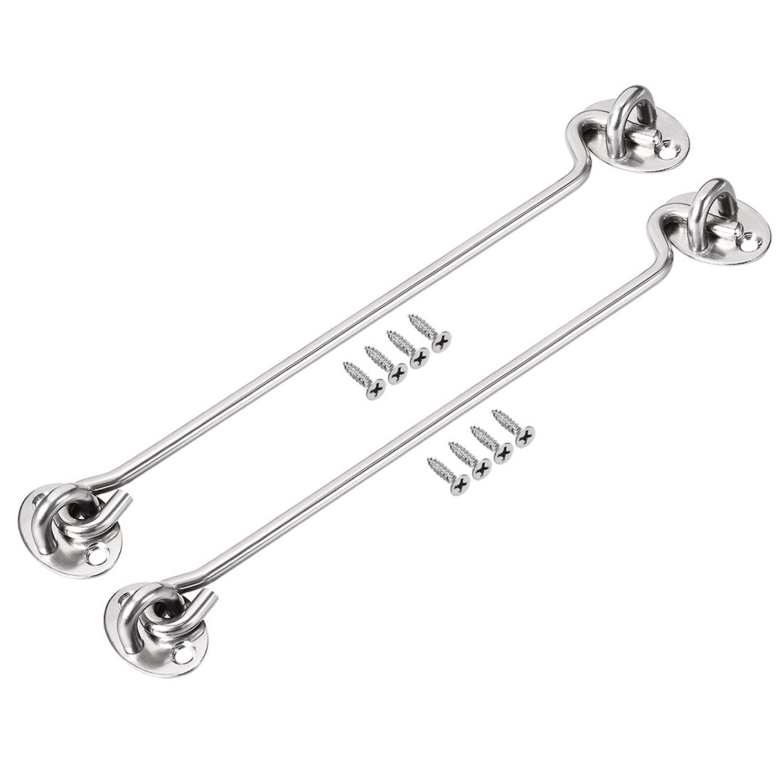 sourcing map 10" Cabin Hook Eye Latch Gate Door Swivel Window Door Hook Stainless Steel with Mounting Screws 2pcs