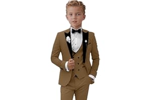 ProPoFol Boys Suit Set 3 Piece Slim Fit Boys Tuxedo Peak Lapel Suits for Kids Formal Prom Blazer Pants Vest with Bowtie