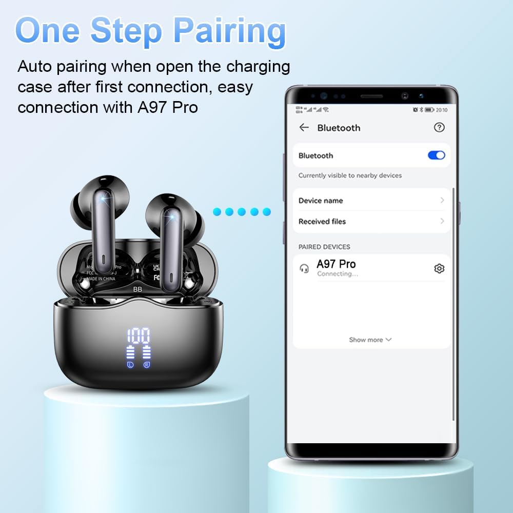 Wireless Earbuds, Bluetooth 5.3 Headphones in Ear with HiFi Stereo Deep Bass, 4 ENC Noise Cancelling Mic Wireless Earphones 40H Playtime, Bluetooth Earbuds Dual LED Display, IP7 Waterproof, USB-C