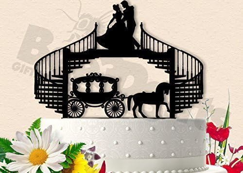 Cinderella Dancing Happily with Prince and Carriage Wedding Cake Topper