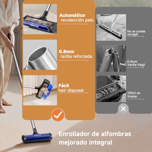 Garstor Rodillo Quitapelusas Alfombras, Recogida Automática Pelo Mascotas | 1,5m Mango , Depósito Polvo,Recogida Automática de Cabello