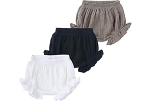 MYGBCPJS Baby Girls Boys 3 Pack Cotton Linen Blend Cute Bloomer Shorts Loose Harem Shorts