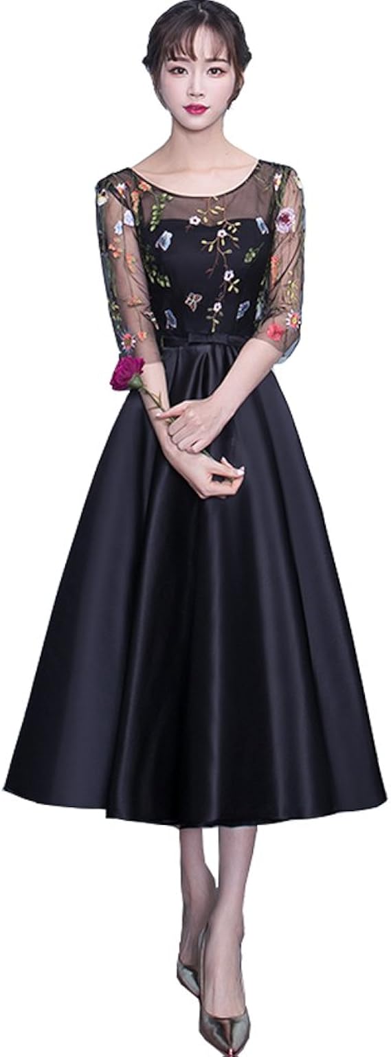 Amazon ロングドレス スレンダーライン パーティードレスレース 締め上げワンピース 五分袖 レディース 舞踏会 演奏会 披露宴ドレス プリンセス ブライズメイド パーティードレス 通販