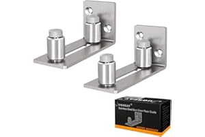 JUGREAT Barn Door Floor Guide Stainless Steel,Sliding Door Guides Floor Mount,Adjustable Roller Wall Mounted Floor Guide for Door Thick Up to 2 1/8 inches, Flush Bottom Design，(2 Pack)