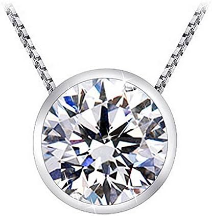 Near 1/2 Carat Bezel Set Solitaire Diamond Pendant Necklace 18K White Gold (K, I1, 0.45 ctw) w/ 16" 14K White Gold Chain