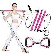 BQYPOWER Pilates Bar Kit with Resistance Band, Portable Yoga Pilates Stick 8 Shape Chest Rally Pu...