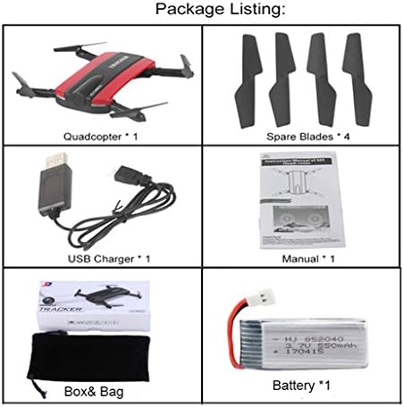 Dubaym Foldable MINI JXD 523 Tracker Camera WIFI FPV RC Quadcopter HD Selfie Drone (Red)