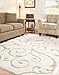 SAFAVIEH Florida Shag Collection Accent Rug - 4' x 6', Cream & Beige, Scroll Design, Non-Shedding & Easy Care, 1.2-inch Thick Ideal for High Traffic Areas in Foyer, Living Room, Bedroom (SG455-1113)