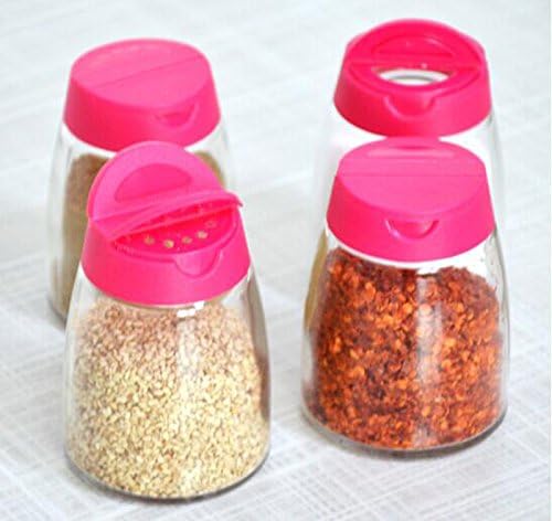 DFHHG® Glass Four Spice Jars Kitchen Seasoning Box Sugar Cans Pepper Bottle Condiment Bottles Storage ( Color : Pink )