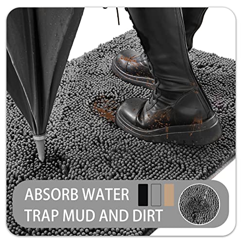 Ompaa Chenille Indoor Door Mat Entryway Rug, 36x24 Grey, Super