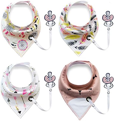 Baby Bandana Drool Bib Set of 4 with Pacifier Clip, Perfect Newborn Gift 100% Organic Cotton, Super Soft &amp; Absorbent Drool &amp; Teething Bibs for Girls By BabyLoni