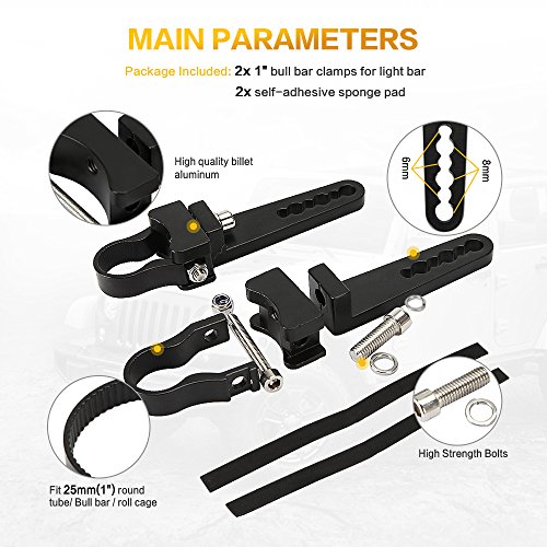 AUXMART Tube Clamps Mounting Brackets for LED light bar Work Lights Fog Lights Off Road Lights Fit 1" Bull Bar (1 Pair)