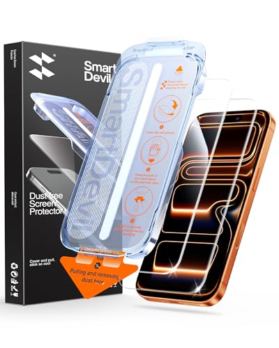 SMARTDEVIL 2 Pack for iPhone 17 Pro Max Screen Protector, 9H Hardness Military Grade Shatterproof, HD Clear Tempered Glass with Auto Dust-Elimination, Bubble Free, Easy Installation, Case Friendly