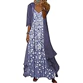 Akivide Womens's Casual 2 Piece Set Boho Floral Print Maxi Dress with Cardigan Flowy Chiffon Wedding Guest Dresses for Women