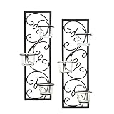 Hosley Set of Two 13.75" High Black Iron Tealight Wall Sconce. Handmade by Artisans. Ideal Gift for Wedding, Party, LED Votive Candle Gardens, Spa, Reiki