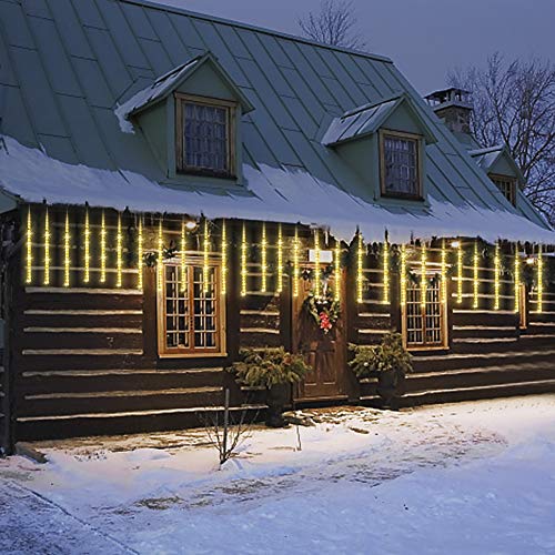 ALOVECO Falling Rain Lights Meteor Shower Lights 2 Pack 30cm 8 Tube 144 LEDs, Falling Rain Drop Icicle String Lights for Christmas Tree Halloween Decoration Holiday Party Wedding (Warm White)