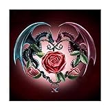DIY 5D Diamond Painting by Number Kit, Dragons with Rose Full Drill Rhinestone Embroidery Cross Stitch Supply Arts Craft Canvas Wall Decor 11.8x11.8 inch